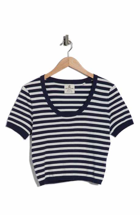 DENIMIST Stripe Short Sleeve Crop Sweater