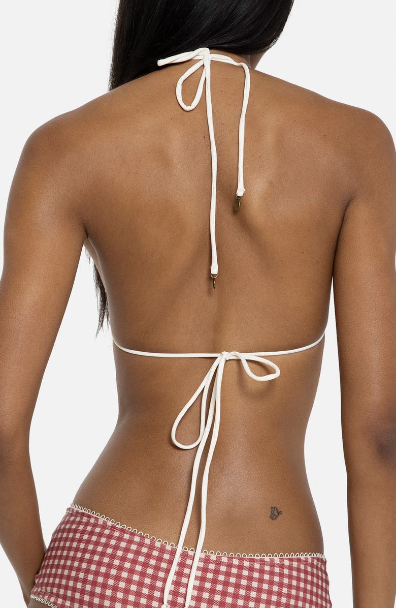 JADED LONDON Gingham Picot Trim Triangle Bikini Top, Alternate, color, Red