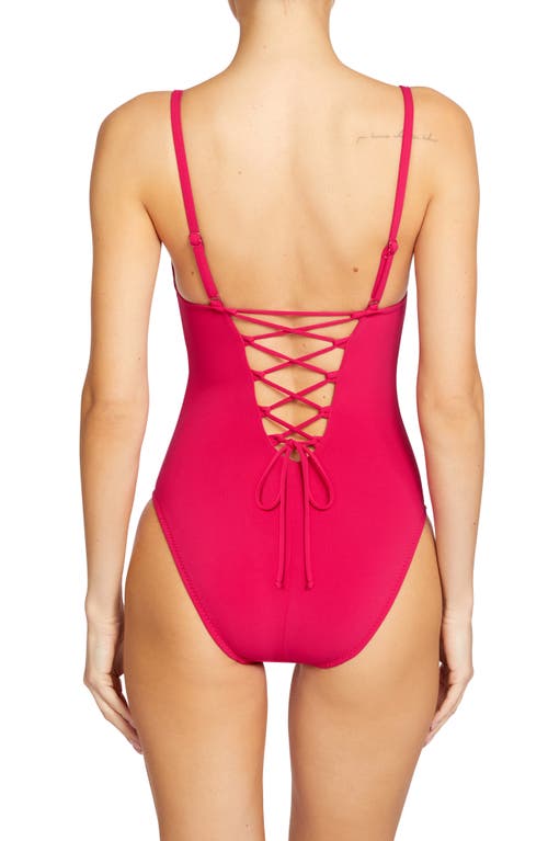 Robin Piccone Ava Lace-up One-piece Swimsuit In Rose