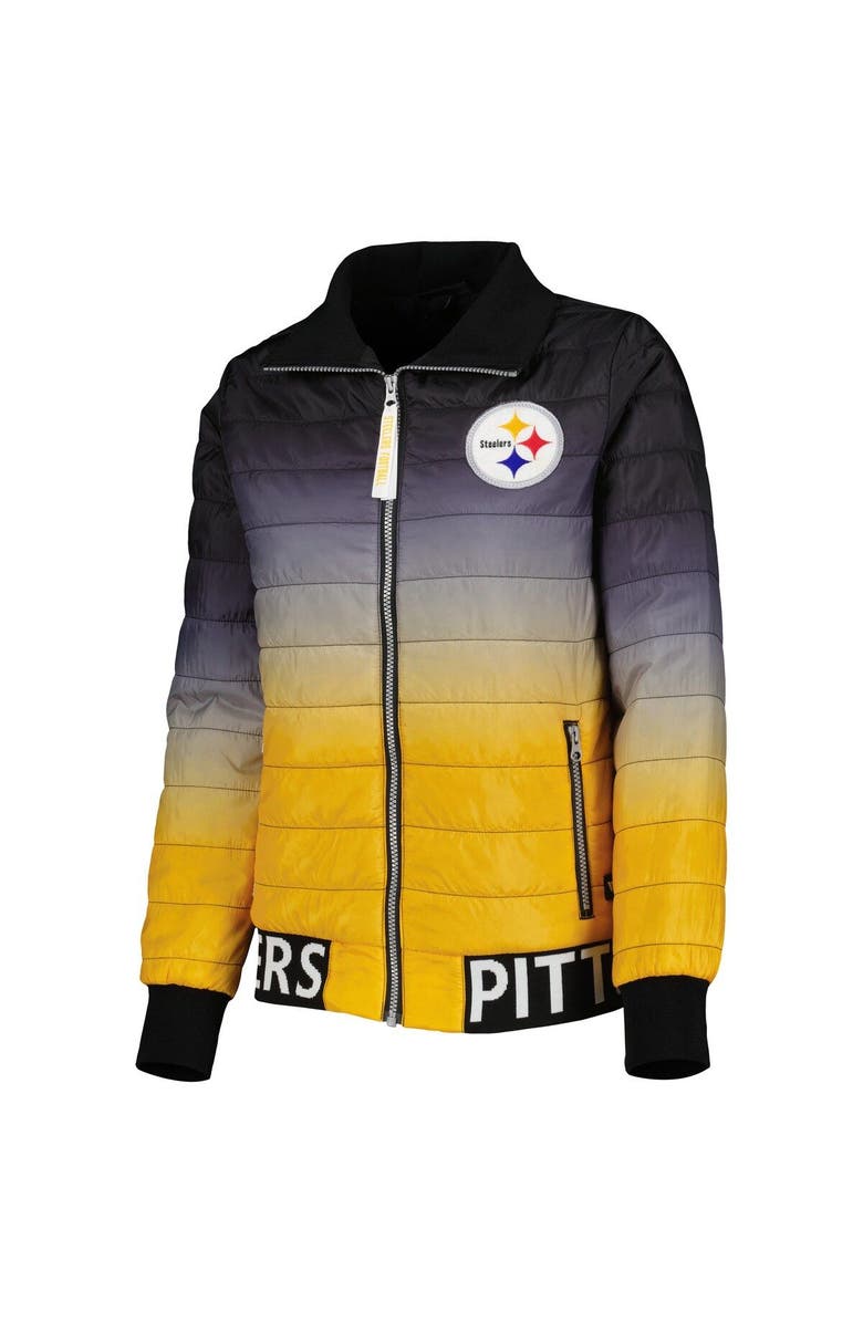 THE WILD COLLECTIVE Women's The Wild Collective Black/Gold Pittsburgh Steelers Color Block Full-Zip Puffer Jacket, Alternate, color, Black