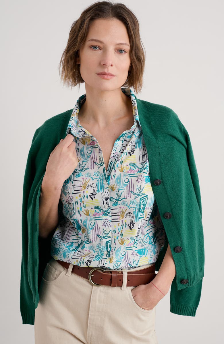 Seasalt Cornwall Rushmaker Garden Print Cap Sleeve Organic Cotton Voile Button-Up Shirt, Alternate, color, Garden Studio Sketch Chalk