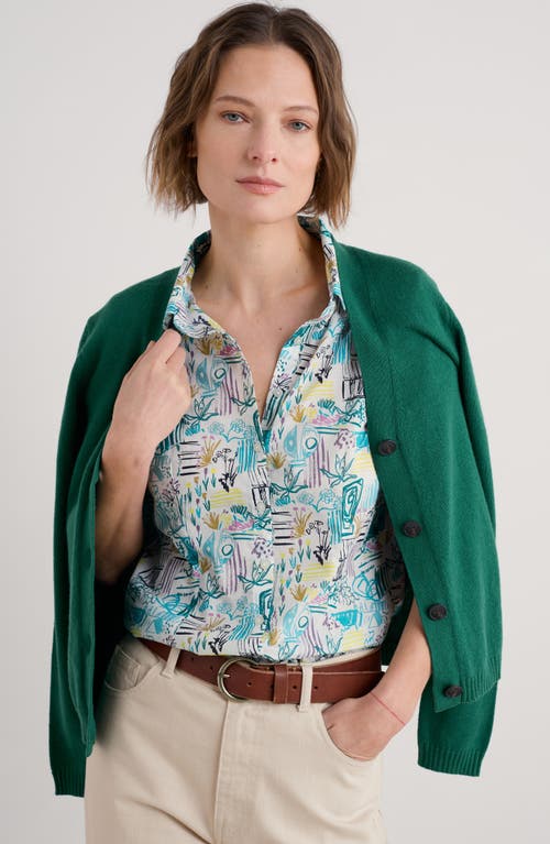 Seasalt Cornwall Rushmaker Garden Print Cap Sleeve Organic Cotton Voile Button-up Shirt In Garden Studio Sketch Chalk