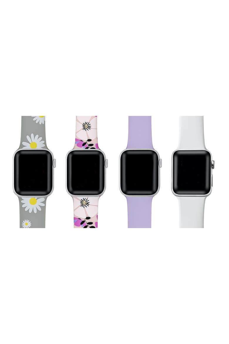 Assorted 4-Pack Silicone Apple Watch® Watchbands, Main, color, GREY/ PURPLE /LAVENDER/ WHITE