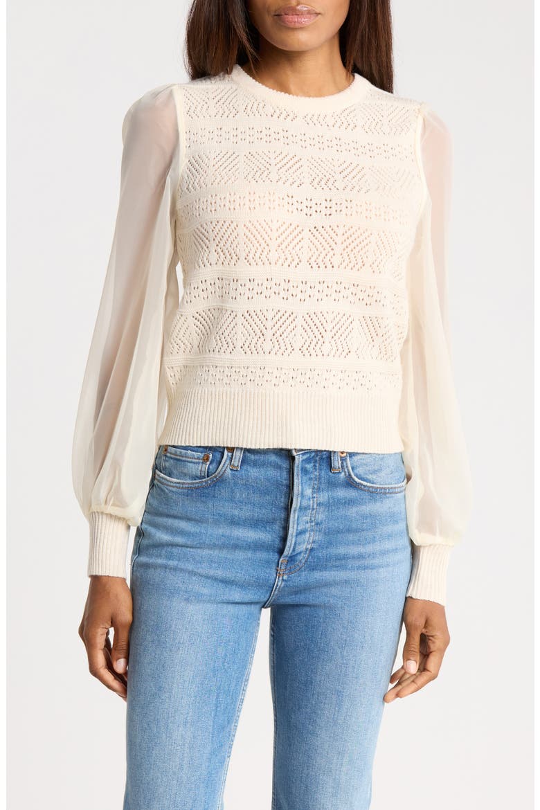 Ann Contrast Sleeve Pullover Top, Main, color, VINTAGE CREAM