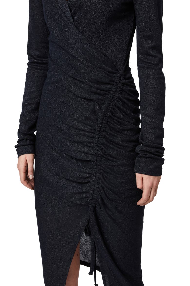 Rina Glitz Drawstring Long Sleeve Wrap Dress, Alternate, color, INK BLUE