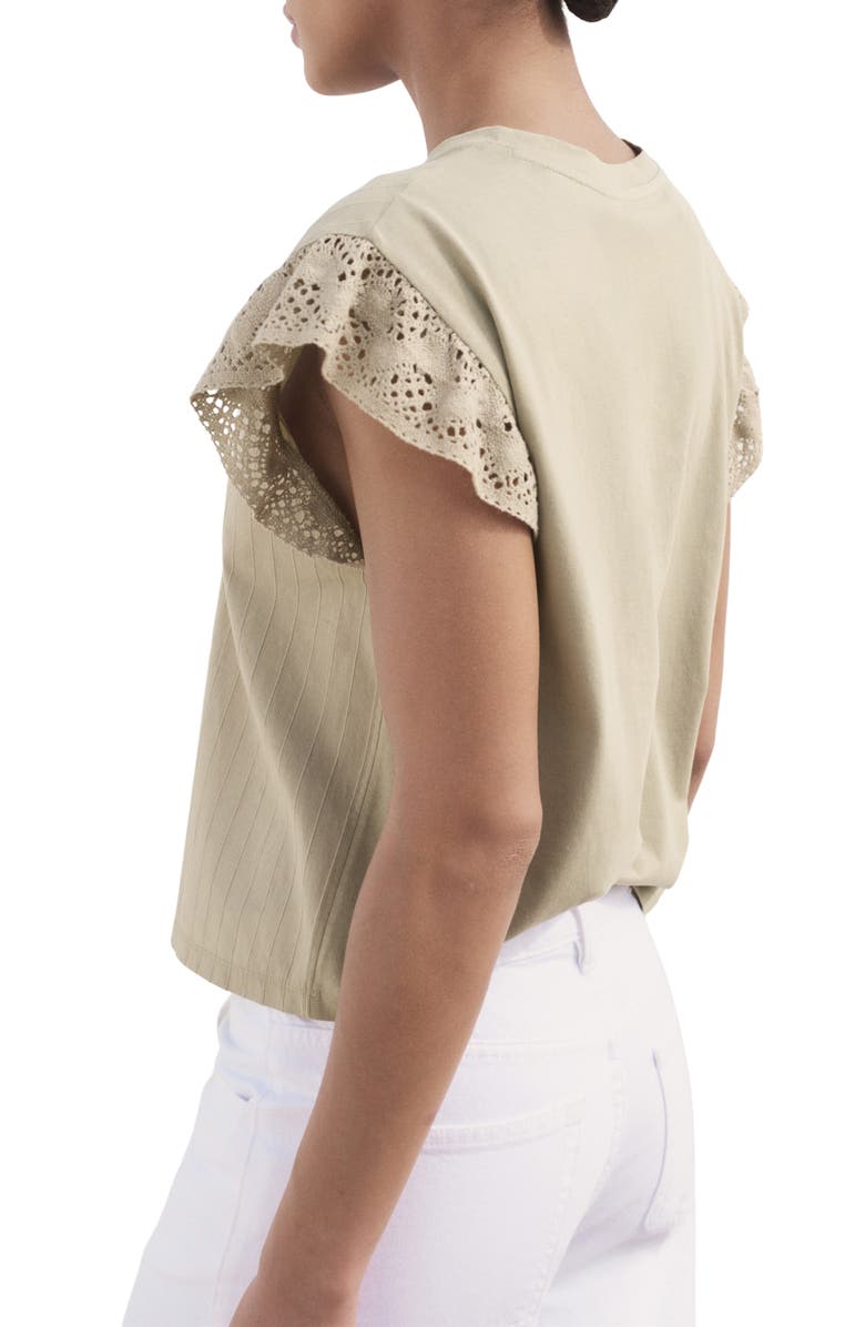 MANGO Ruffle Eyelet Sleeve Top, Alternate, color, Medium Brown