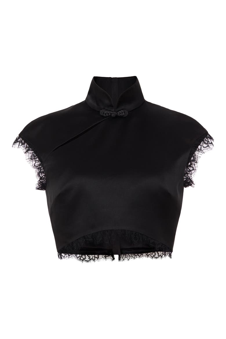 Lila Satin Crop Top, Alternate, color, BLACK
