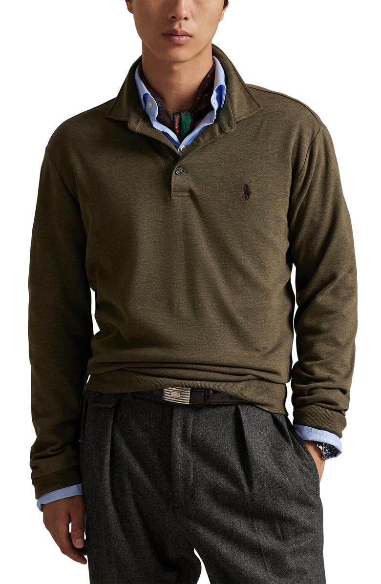 Polo Ralph Lauren Long Sleeve Luxury Cotton Blend Polo, Main, color, Wilson Olive Heather