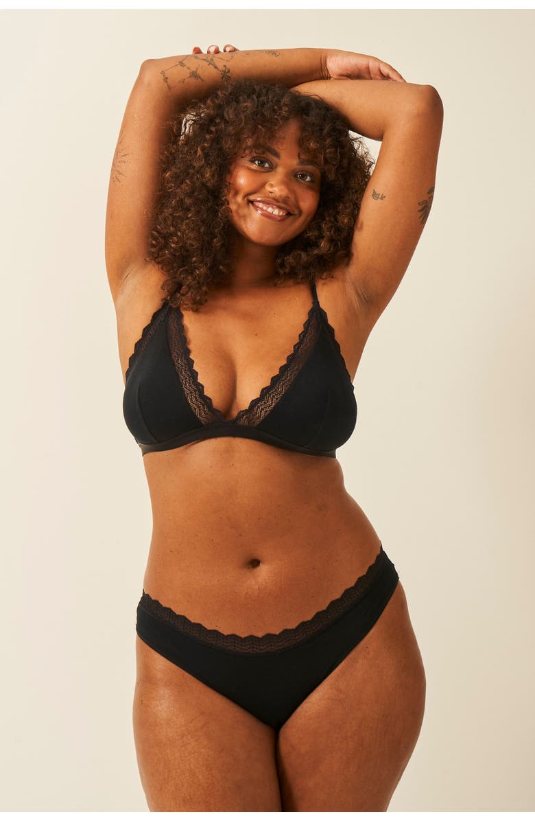 Stripe & Stare Zig Zag Lace Triangle Bralette & Original Knicker Set, Main, color, Black