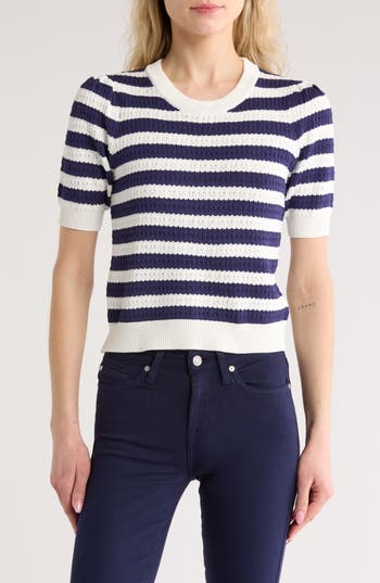 Industry Republic Clothing Stripe Pointelle Sweater In Navy/white