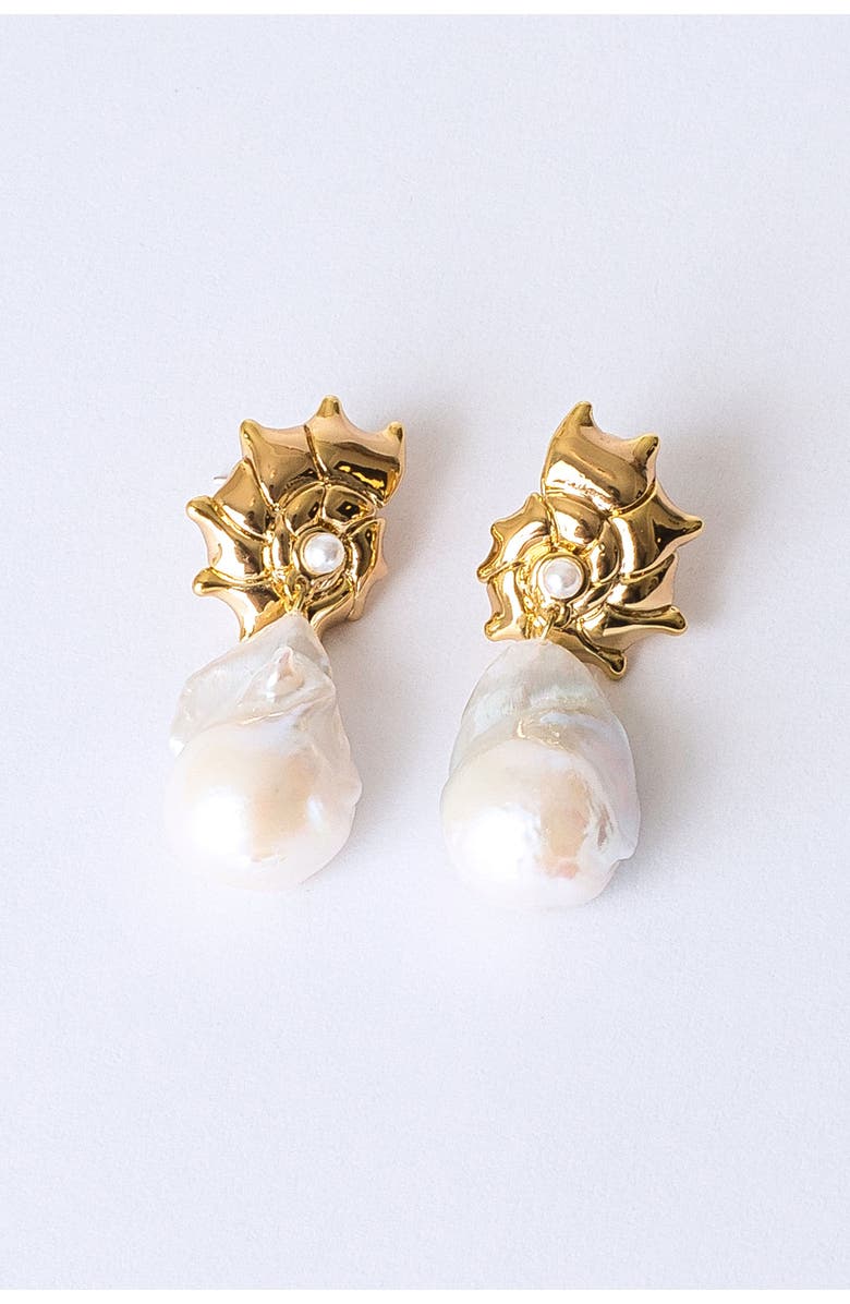 Classicharms Leah Seashell Freshwater Baroque Pearl Drop Earrings, Main, color, Gold