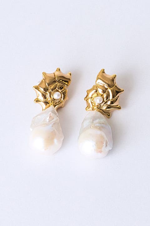 Leah Seashell Freshwater Baroque Pearl Drop Earrings