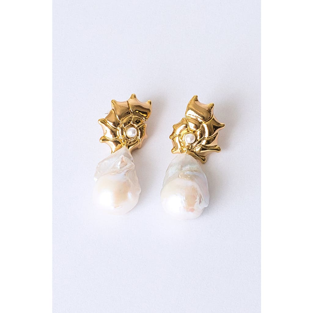 Classicharms Leah Seashell Freshwater Baroque Pearl Drop Earrings In Gold