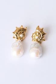 Classicharms Leah Seashell Freshwater Baroque Pearl Drop Earrings