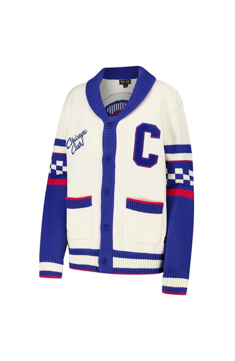 THE WILD COLLECTIVE Women's The Wild Collective Cream Chicago Cubs Jacquard Full-Button Sweater, Alternate, color,