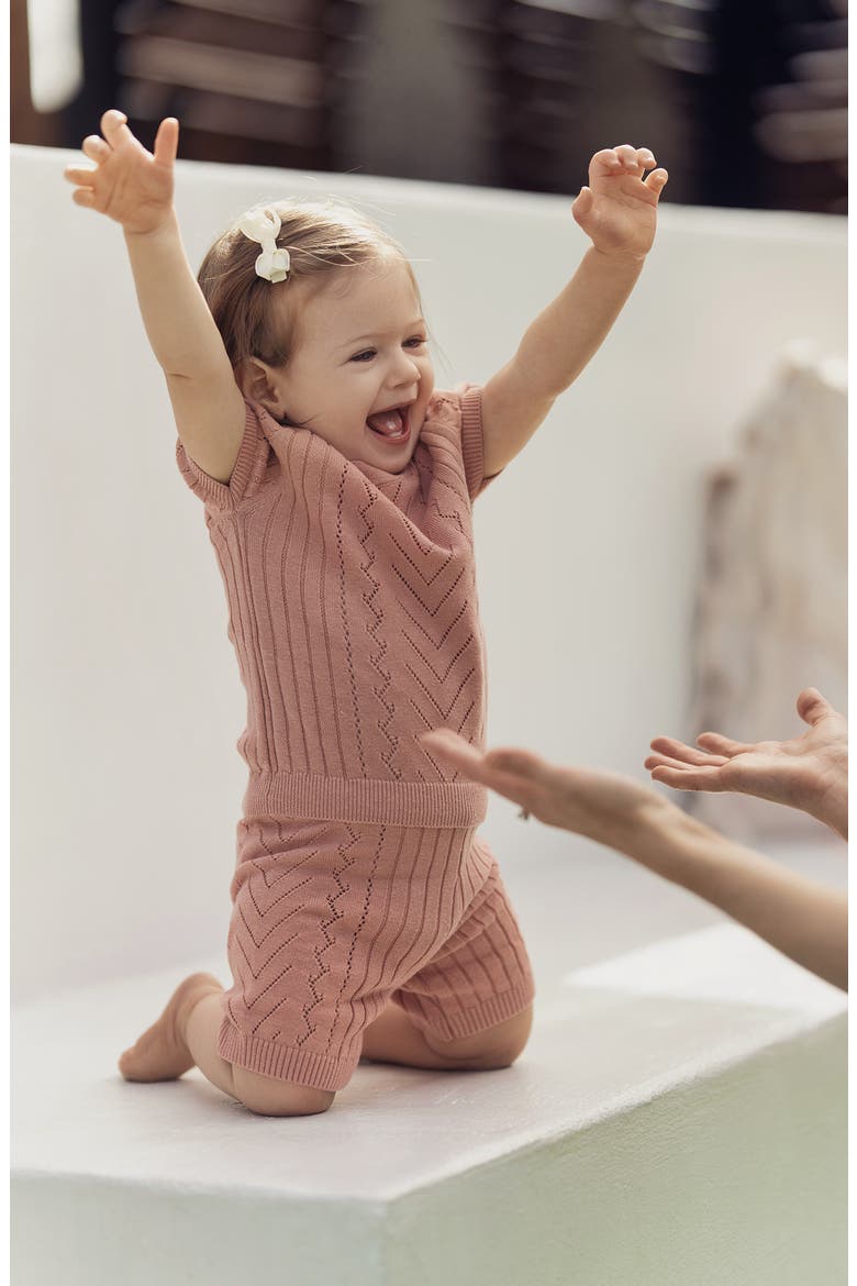 Short Sleeve Pointelle Sweater & Shorts Set, Alternate, color, SALMON