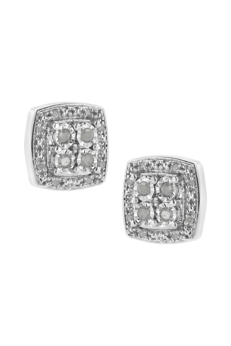 Silver 1/4 Ct Round Diamond Square Shape Milgrain Stud Earrings, Alternate, color, White