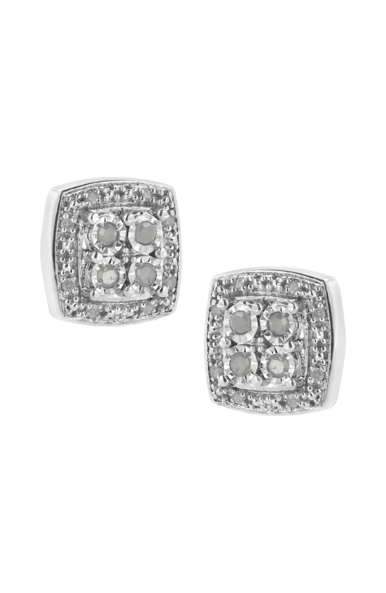 Haus of Brilliance Silver 1/4 Ct Round Diamond Square Shape Milgrain Stud Earrings, Alternate, color, White
