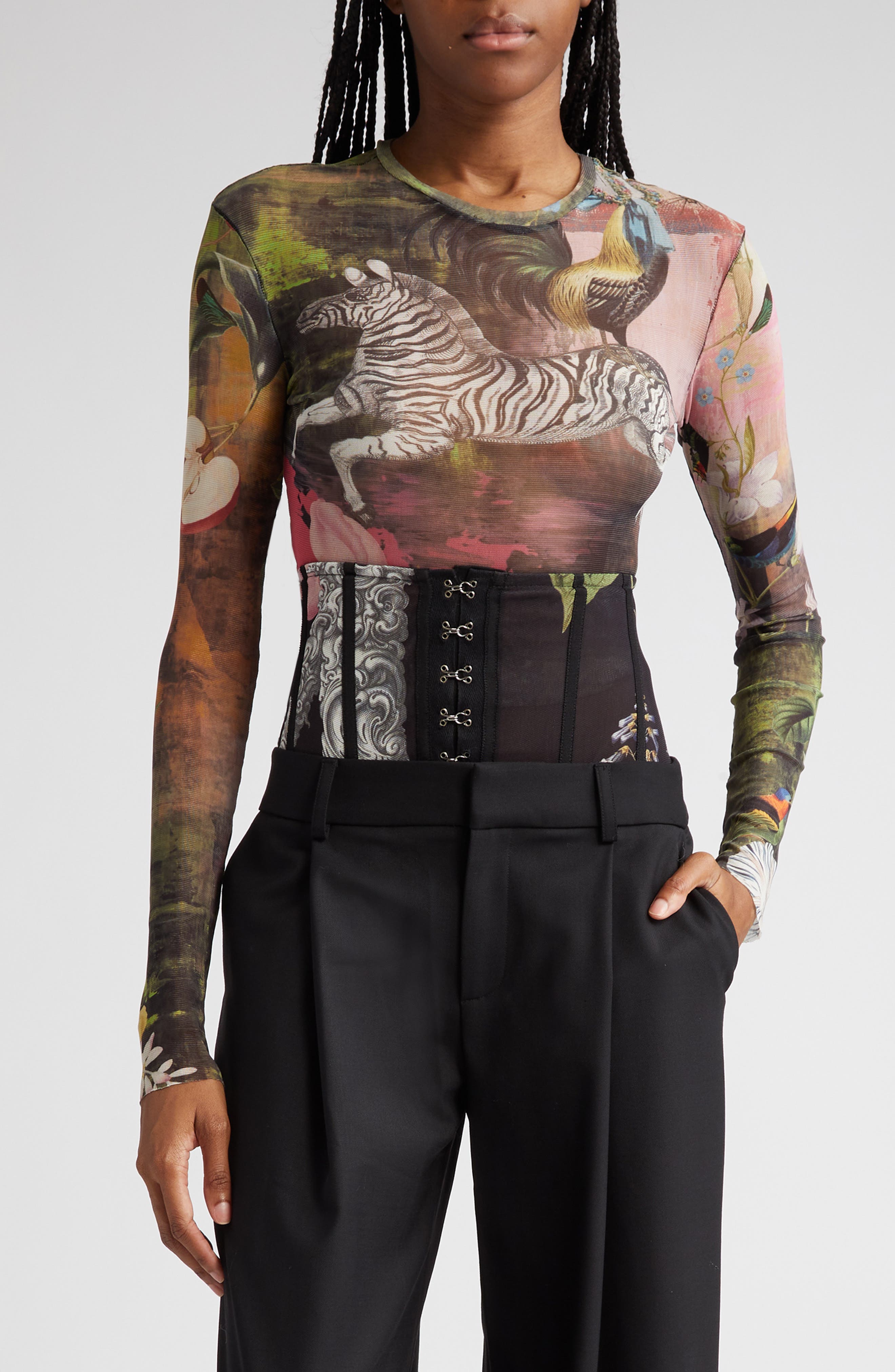 Mixed Print Mesh Top