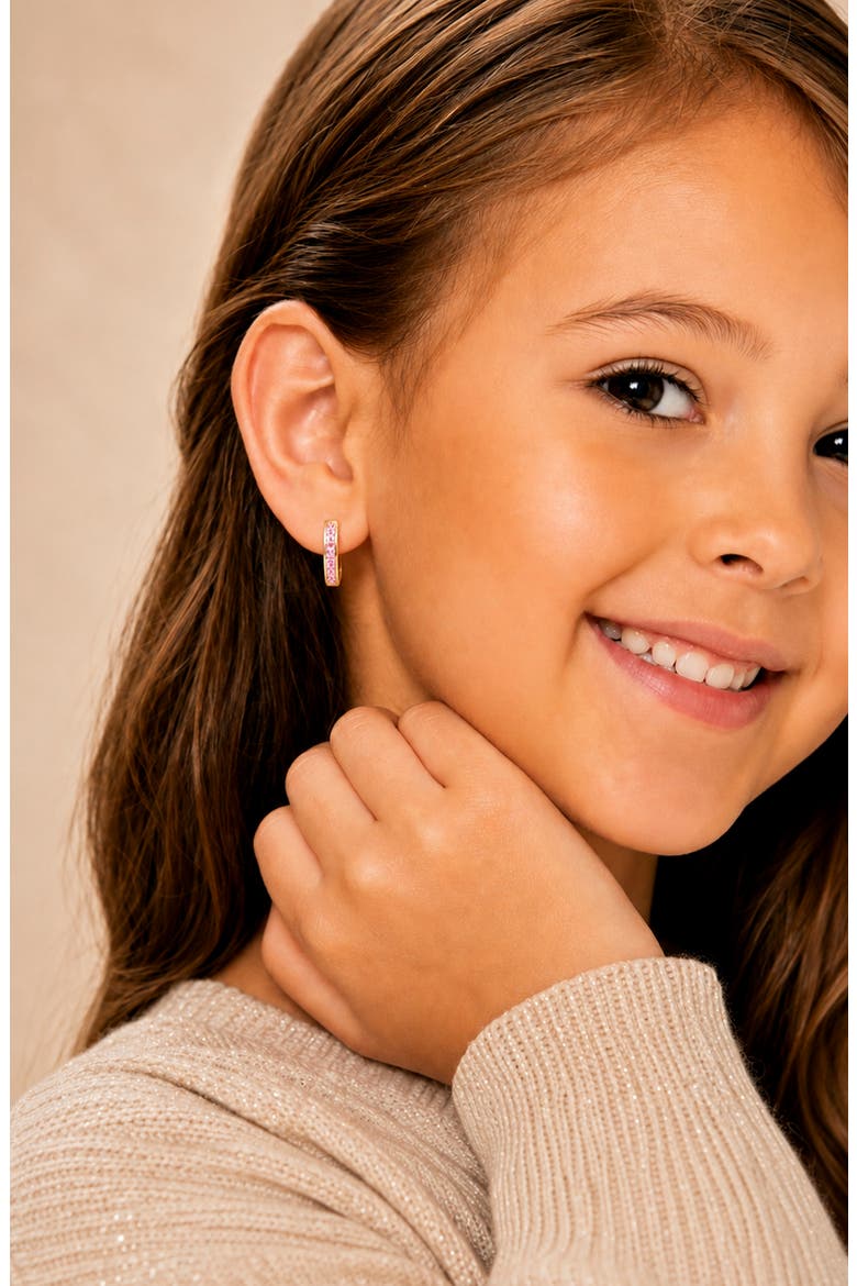 Kids' Cubic Zirconia Hoop Earrings, Alternate, color, PINK