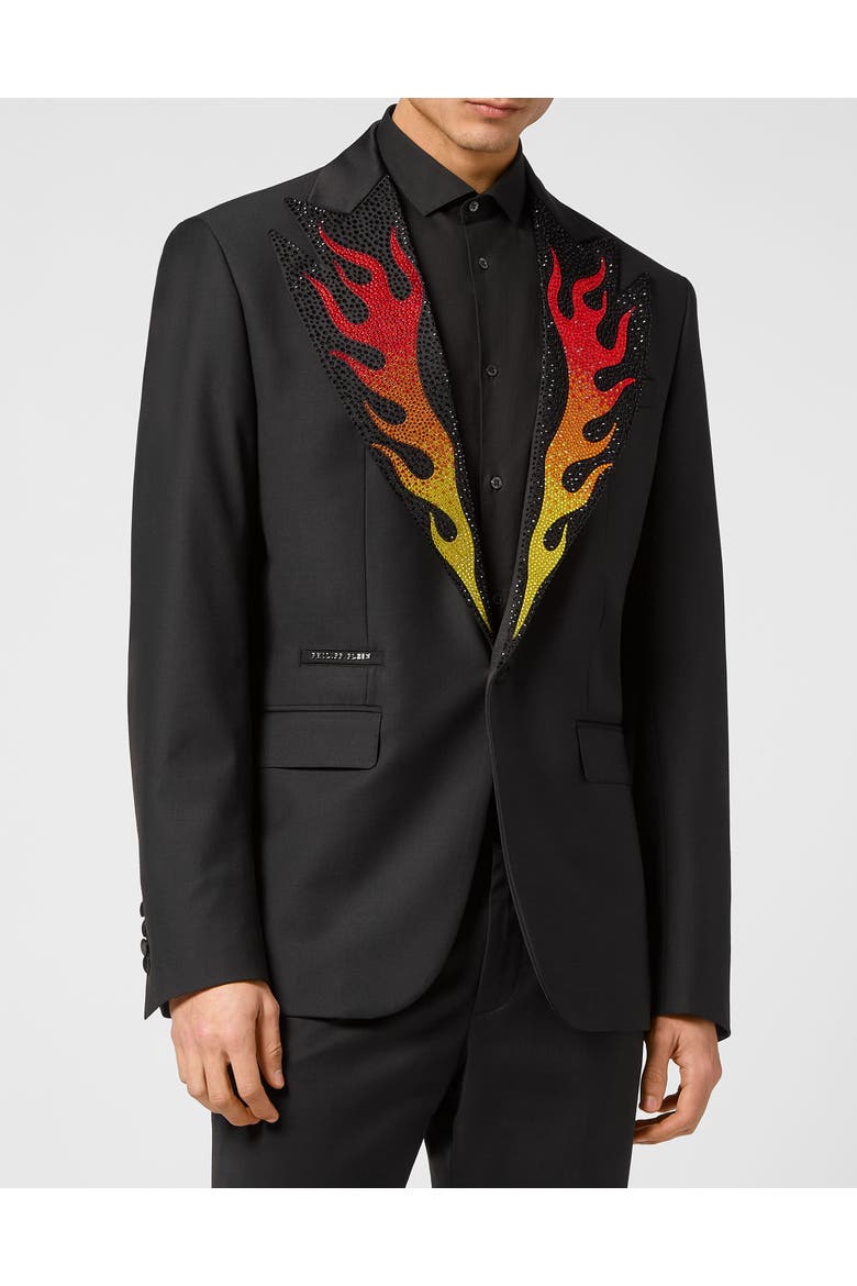 Wool Blazer Lord Fit Flame Men, Main, color, black/red
