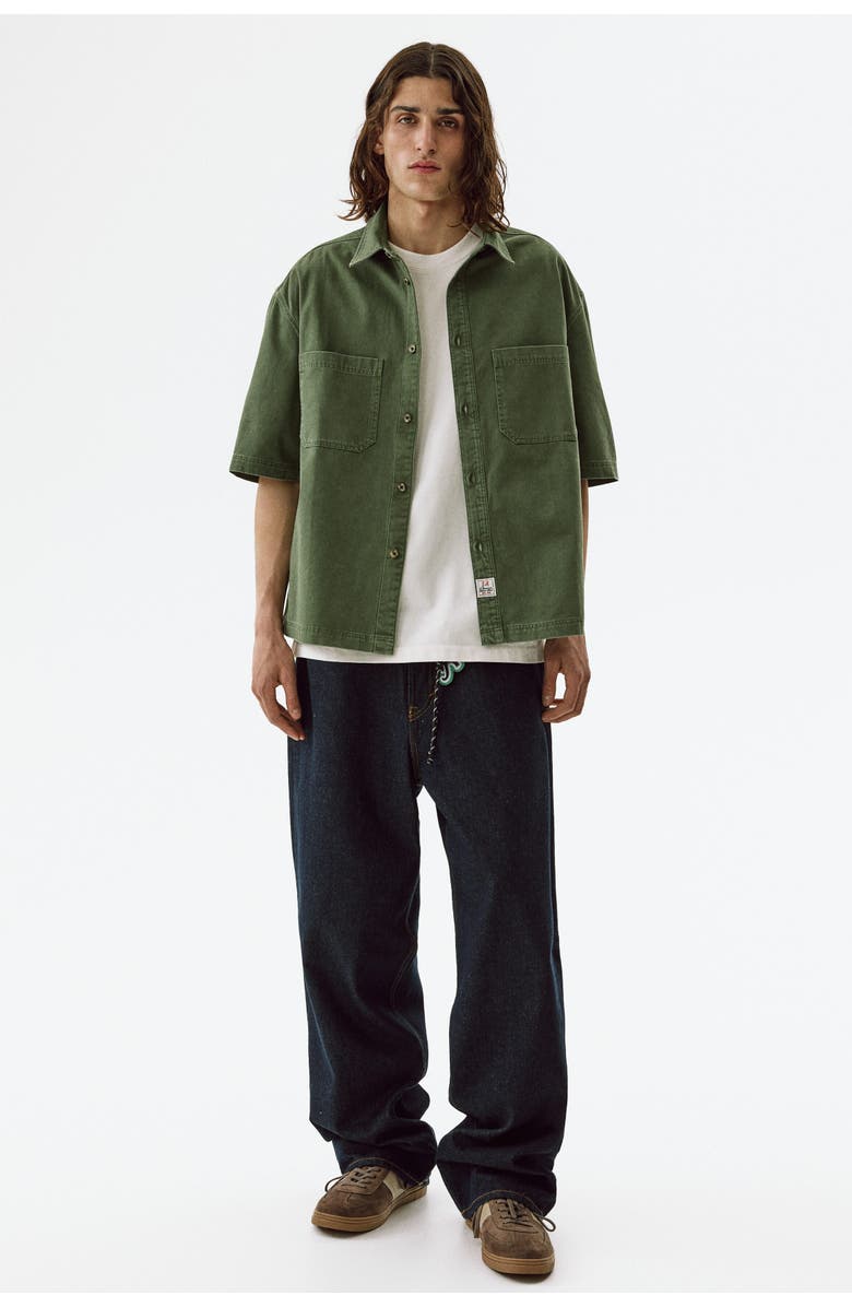 H&M Relaxed Fit Denim Shirt, Alternate, color, Khaki Green
