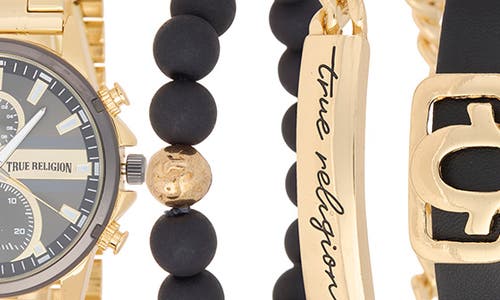 True Religion 4-piece Round Chronograph Watch & Bracelet Set In Gold