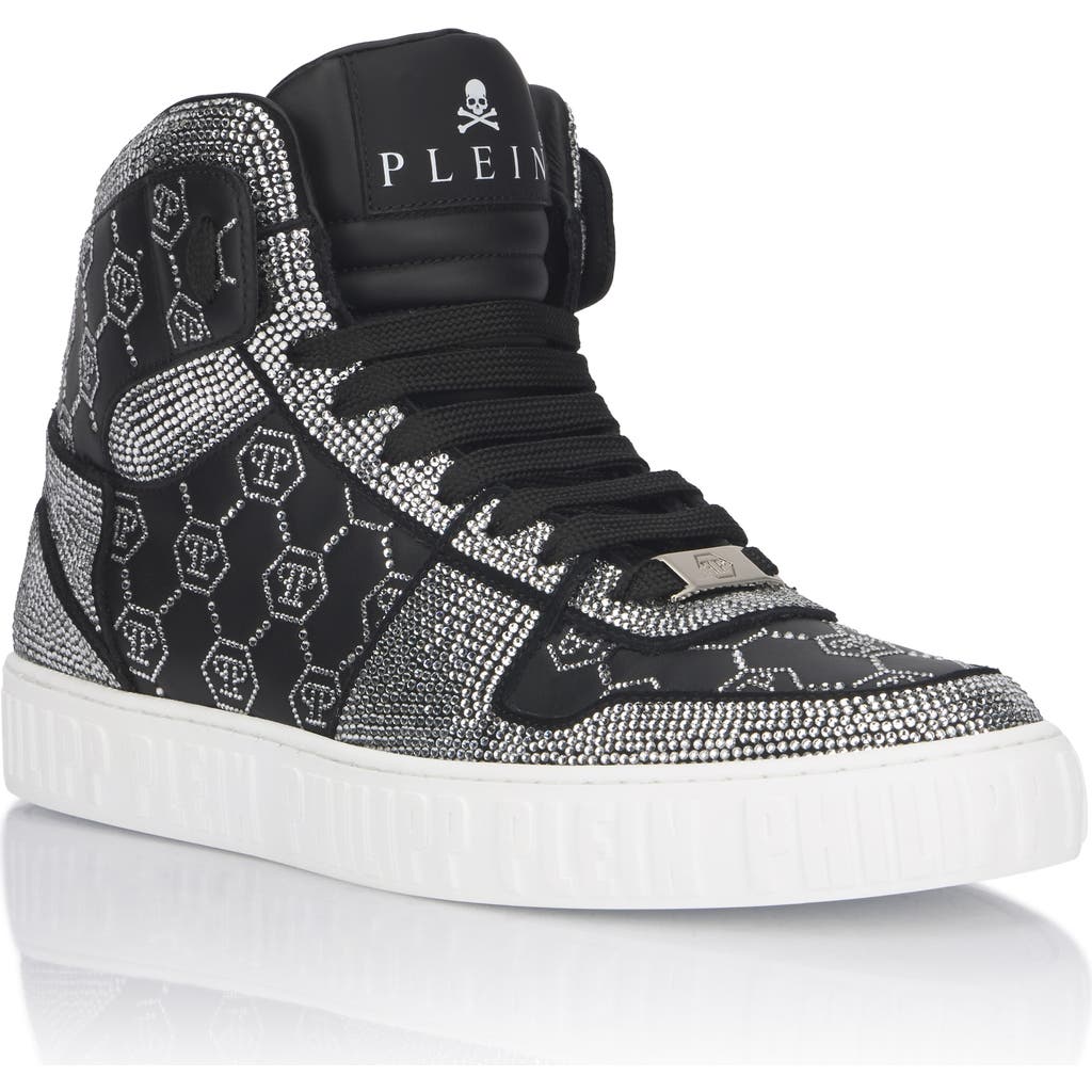 Philipp Plein High Top Sneakers Carson Monogram Strass Unisex In Black