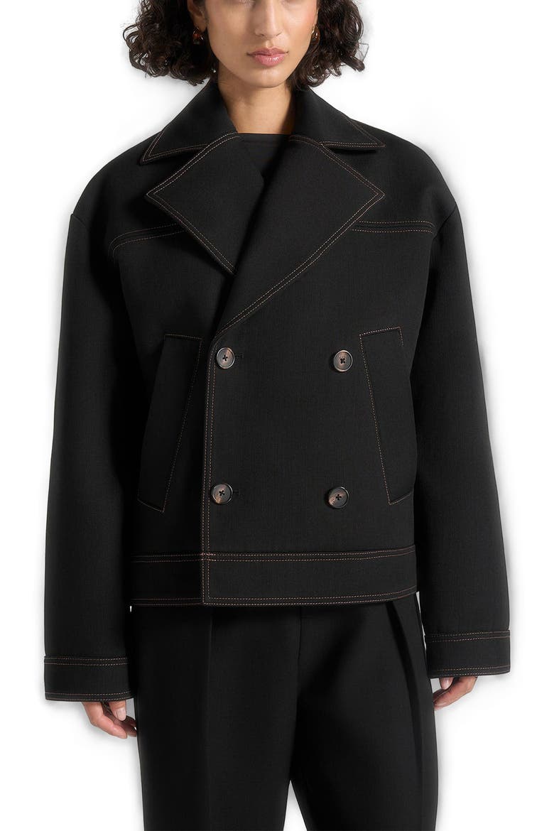 Mika Unisex Tailored Double Breasted Jacket With Contrast Stitch, Alternate, color, Black