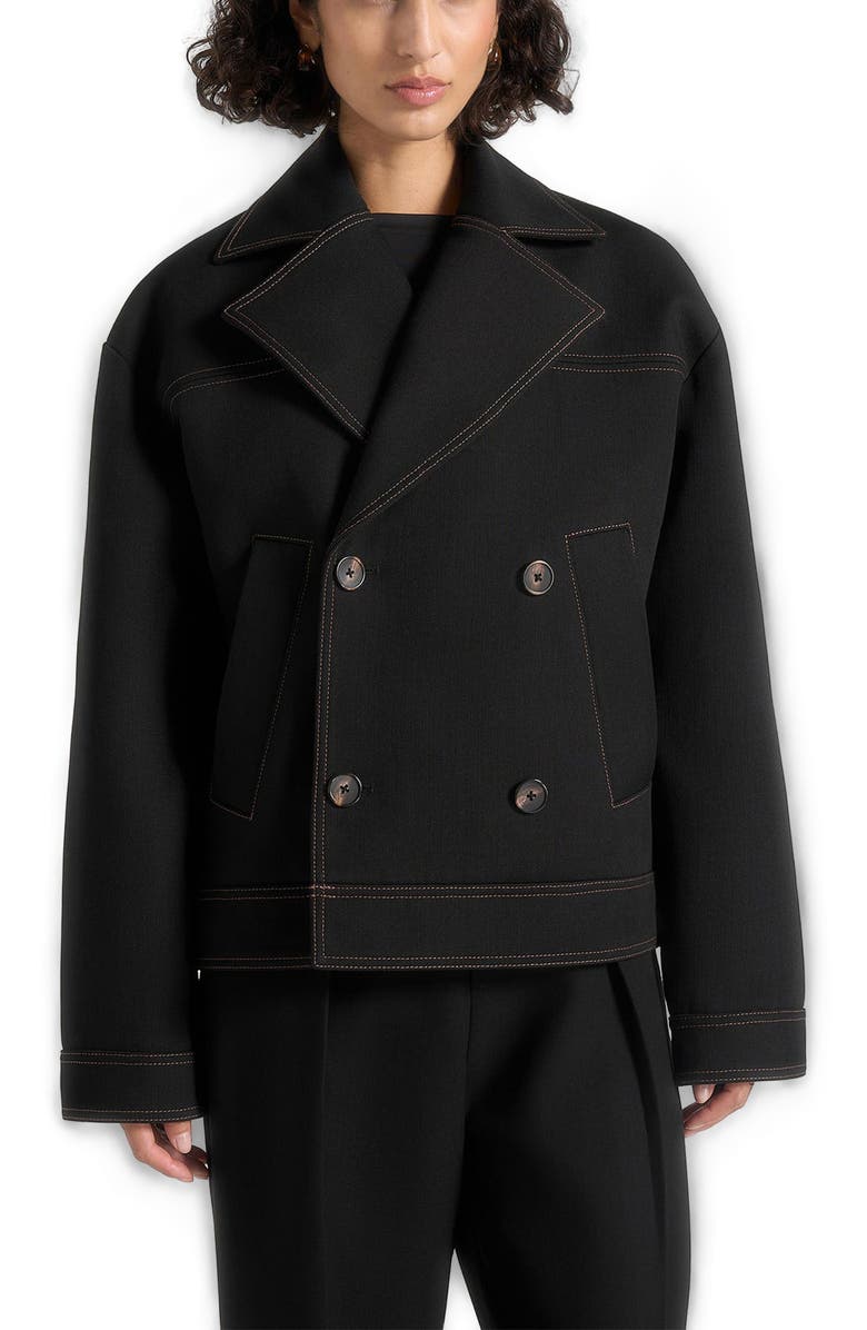 Manière De Voir Mika Unisex Tailored Double Breasted Jacket With Contrast Stitch, Alternate, color, Black