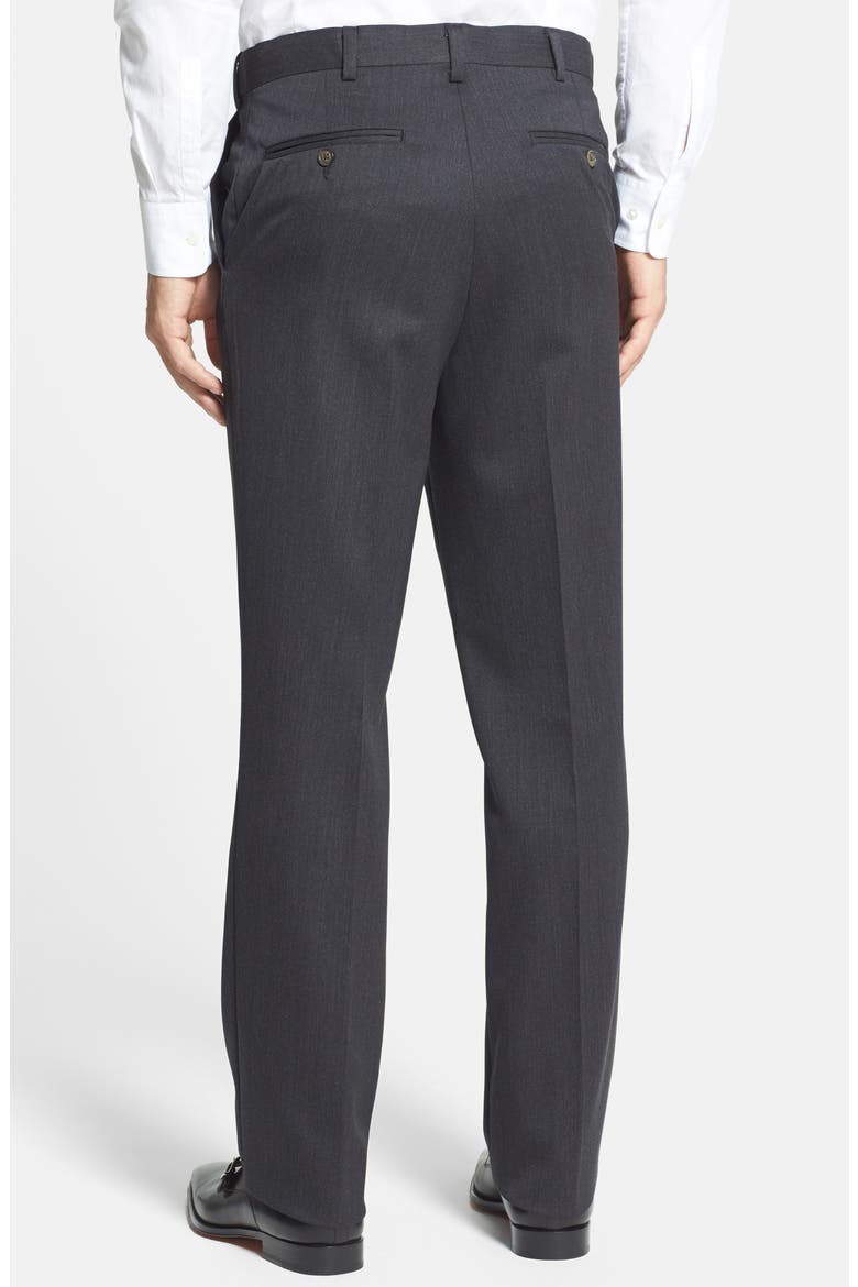 Self Sizer Waist Flat Front Classic Fit Wool Gabardine Trousers, Alternate, color, CHARCOAL