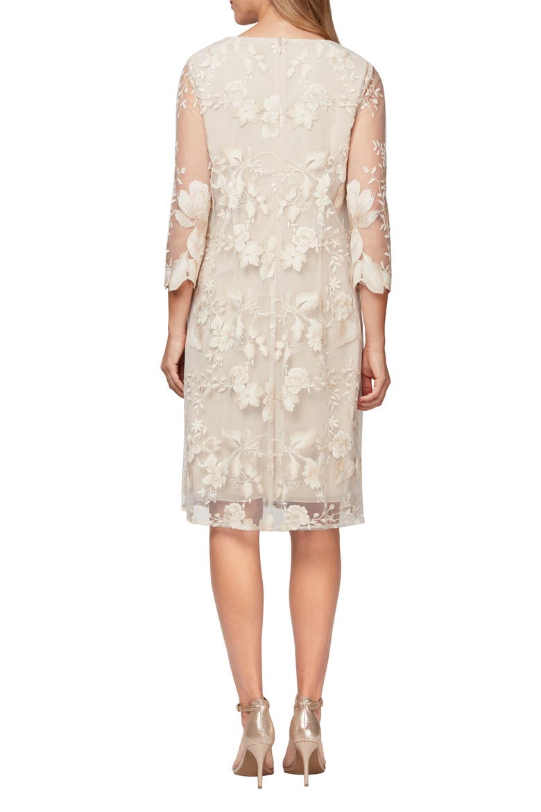 Embroidered Lace Mock Jacket Cocktail Dress, Alternate, color, CHAI/ IVORY