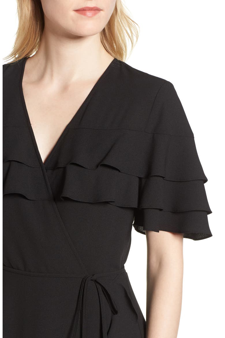 Tiered Ruffle Wrap Midi Dress, Alternate, color, RICH BLACK