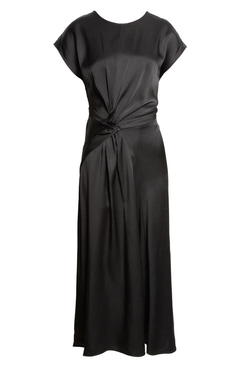 Victoria Beckham Twist Shoulder Asymmetric Satin Midi Dress, Alternate, color, Black