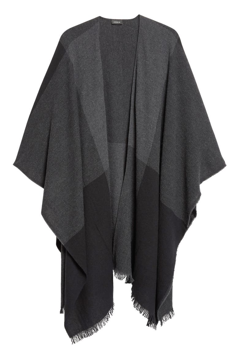 Check Wool & Cashmere Cape, Main, color, CHARCOAL-BLACK