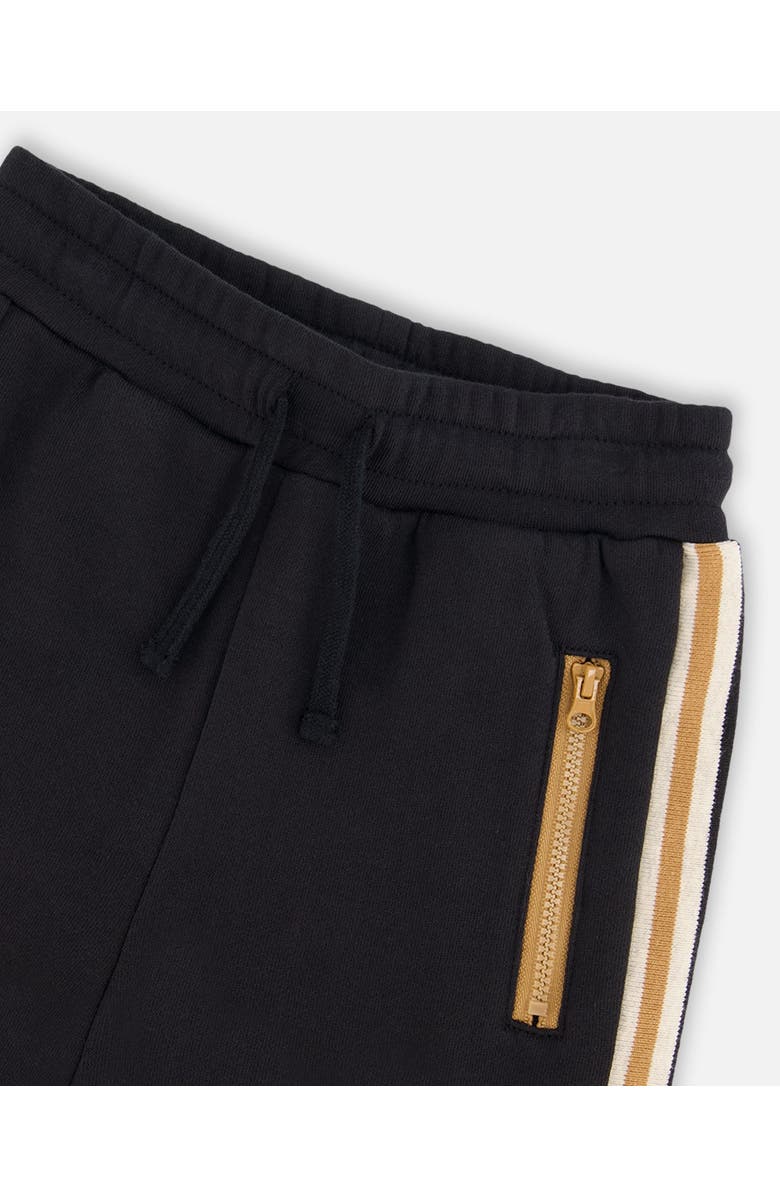 Deux par Deux Boy's Fleece Sweatpants With Contrast Side Rib Black, Alternate, color, 