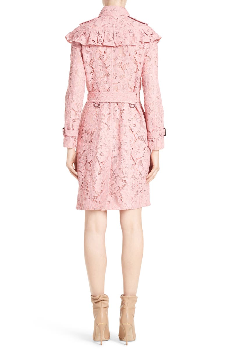 Burberry Stanhill Ruffle Lace Trench Coat, Alternate, color,