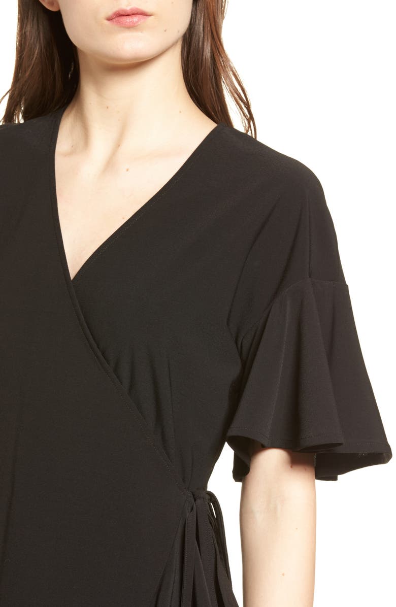 Leith Flounce Sleeve Wrap Dress, Alternate, color, Black