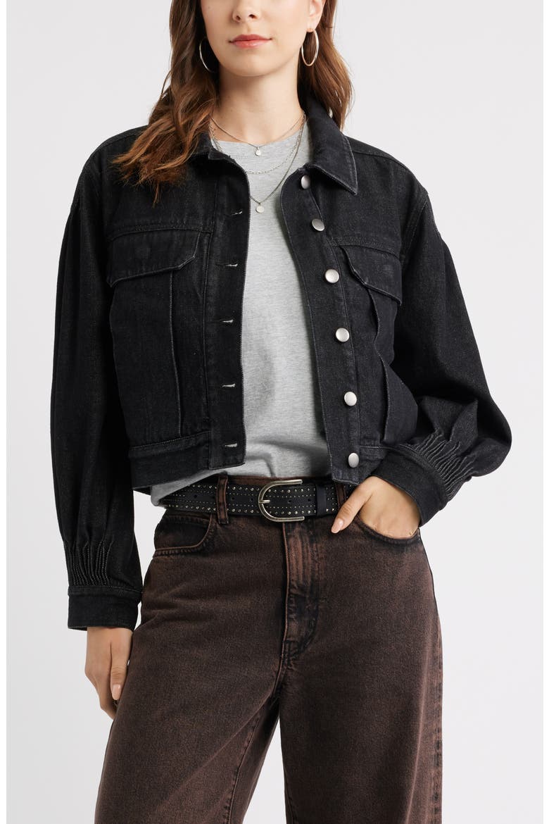 Pintucked Denim Jacket, Main, color, WASHED BLACK
