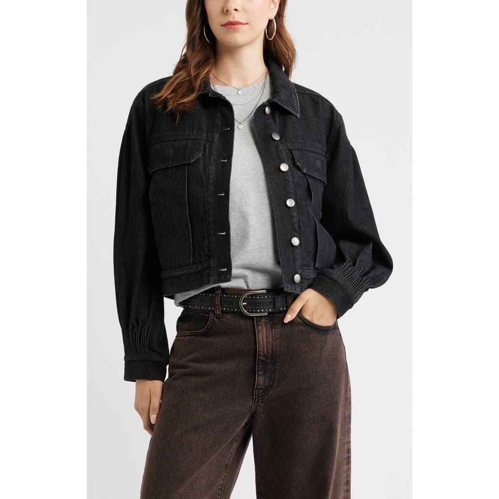 Treasure & Bond Pintucked Denim Jacket in Washed Black at Nordstrom, Size X-Small