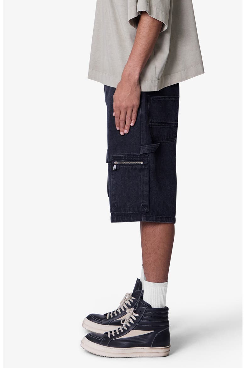 Baggy Zipper Denim Cargo Shorts, Alternate, color, BLACK