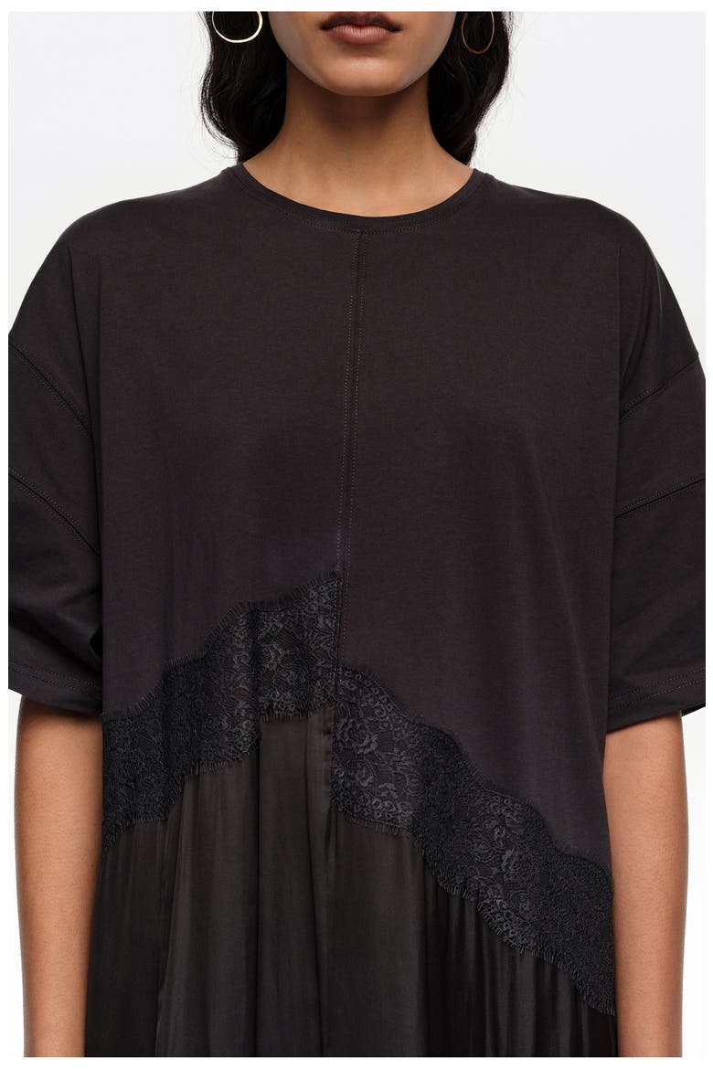 Two-Material Asymmetric Dress, Alternate, color, BLACK