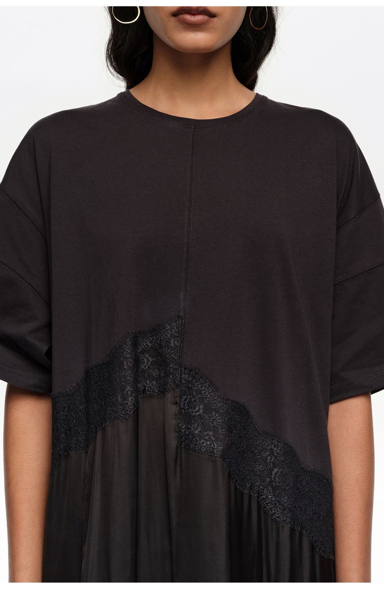 Bimba y Lola Two-Material Asymmetric Dress, Alternate, color, Black