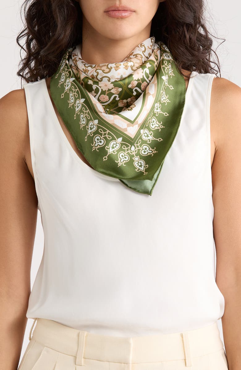 Ted Baker London Printed Silk Square Scarf, Main, color, Green