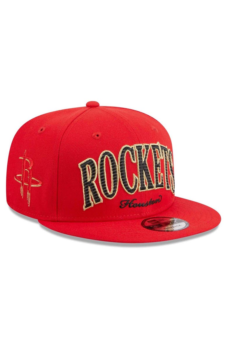 New Era Men's New Era Red Houston Rockets Golden Tall Text 9FIFTY Snapback Hat, Main, color, 