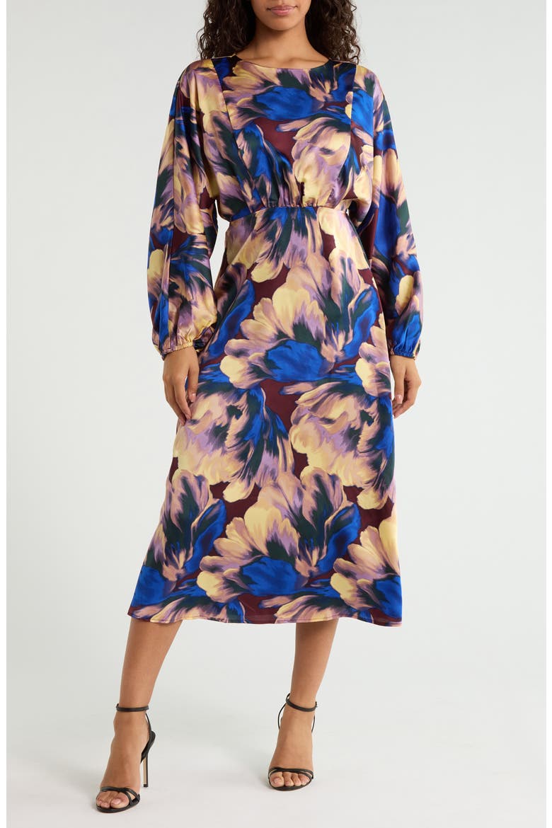 Charline Floral Dolman Long Sleeve Dress, Main, color, BURGUNDY-MULTI