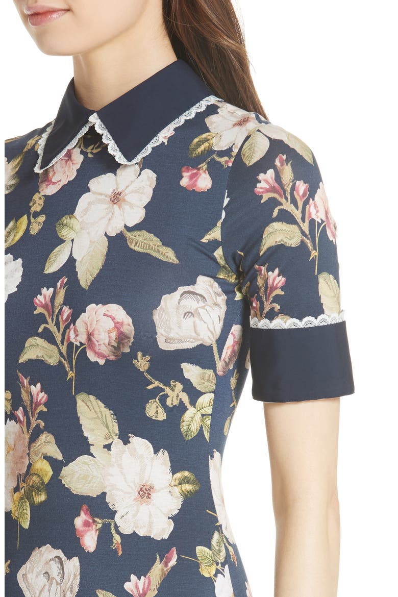 Delora Fittted Floral Dress, Alternate, color, HAZY FLORAL/ SAPPHIRE