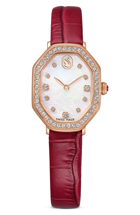 Dextera Mother-of-Pearl Leather Strap Watch, 32mm x 23mm