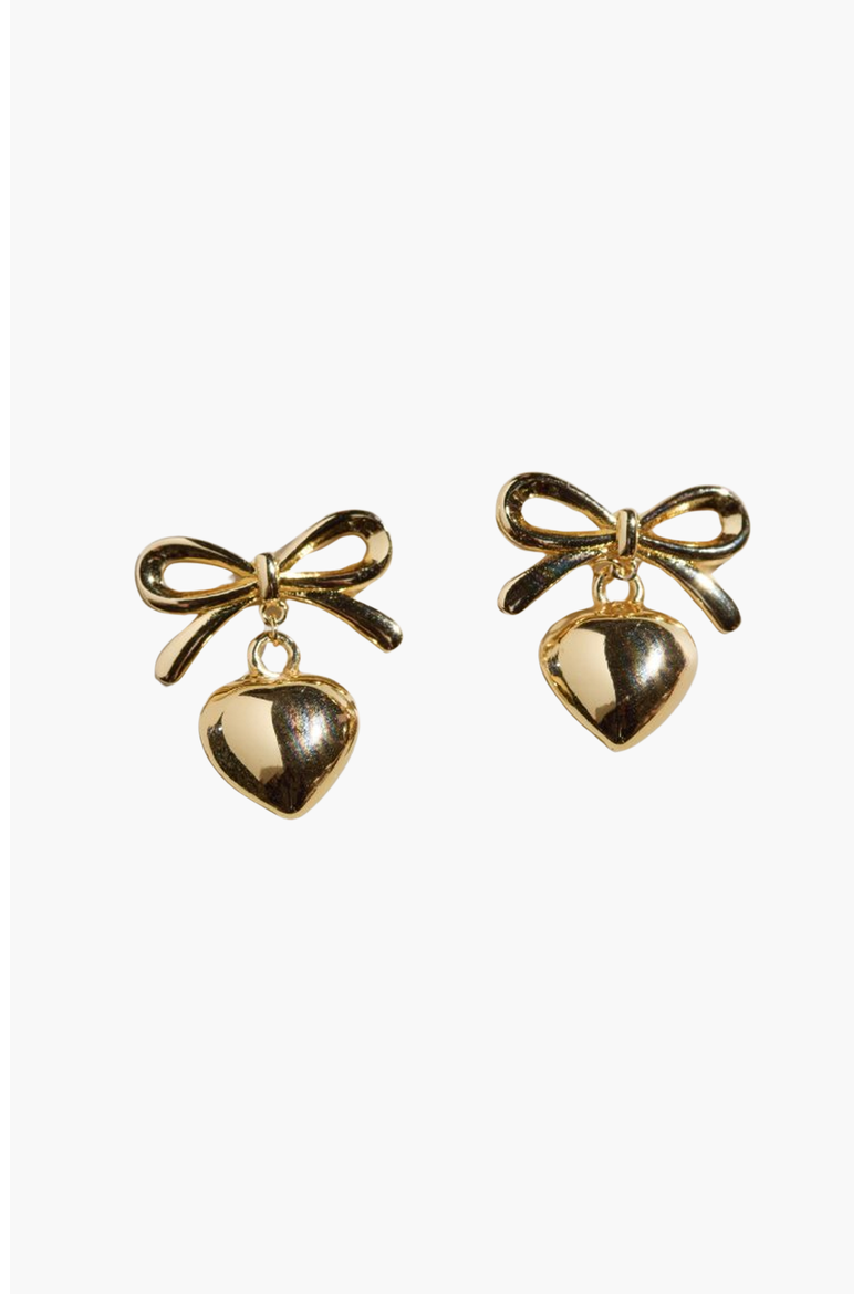 Bow & Heart Drop Earrings, Main, color, Gold