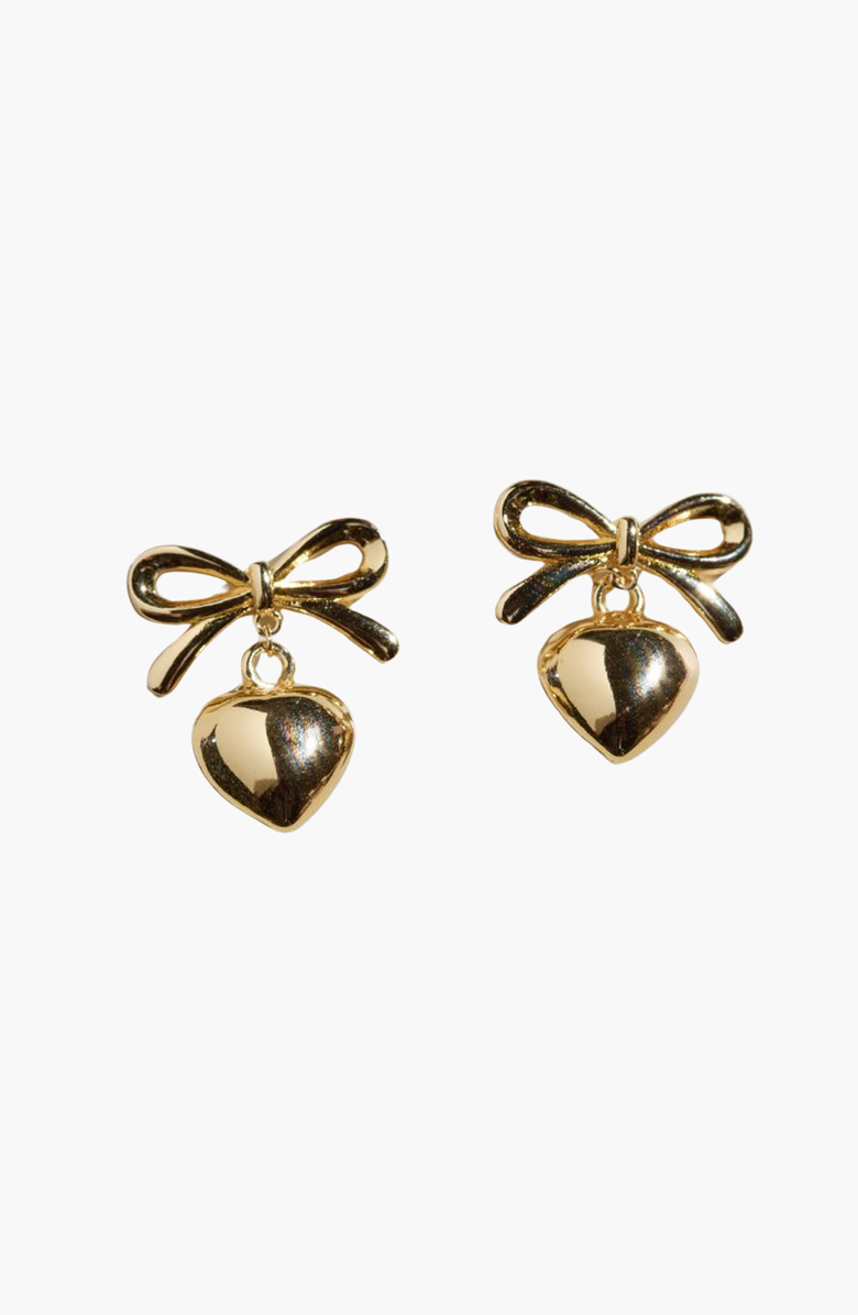 Nickel & Suede Bow & Heart Drop Earrings, Main, color, Gold